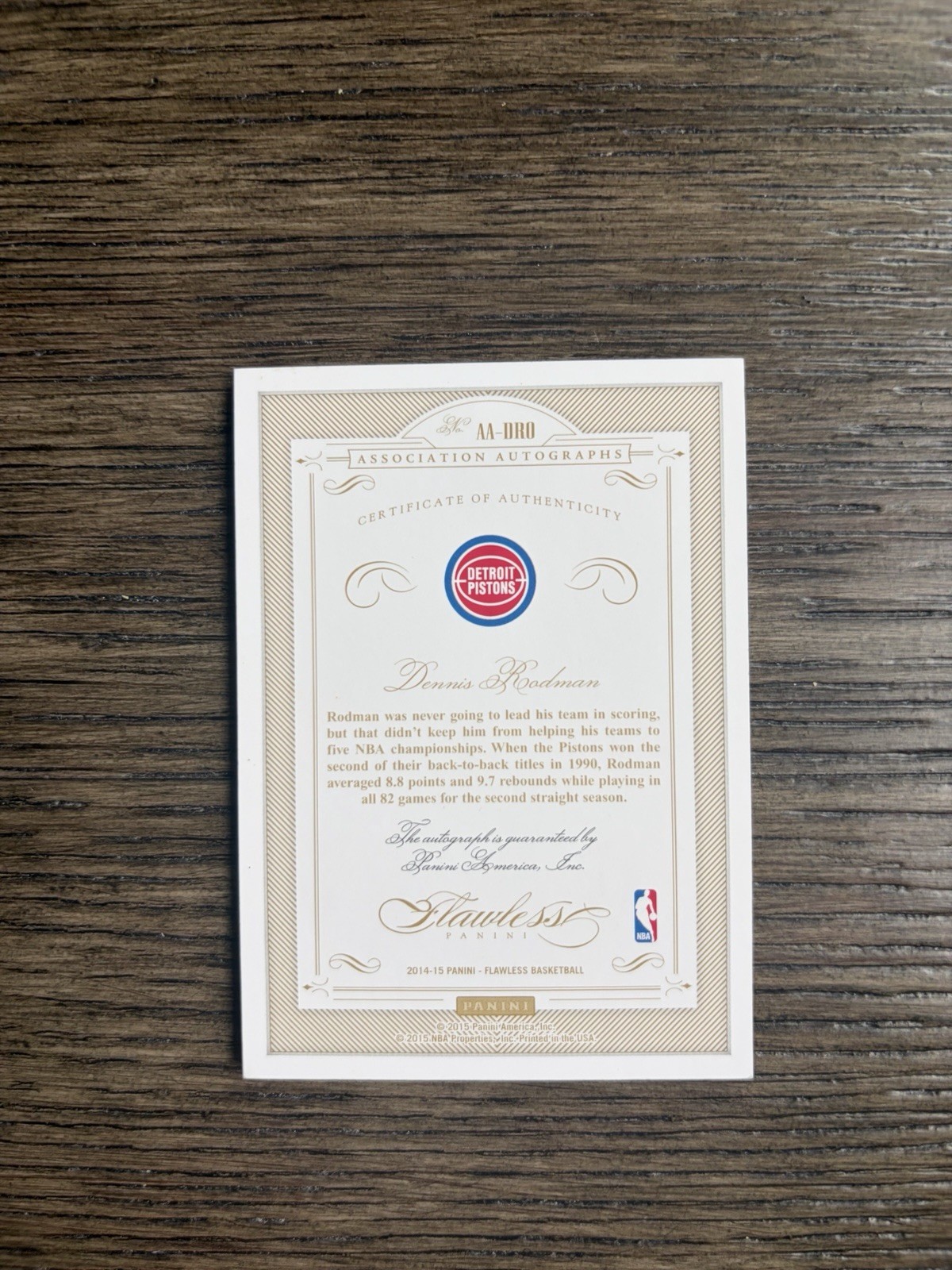 2014 FLAWLESS GOLD PISTONS DENNIS RODMAN ON CARD AUTO RARE SSP /10 HOF view 2