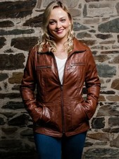 Ladies Vintage Brown Leather Moto Jacket Longline Belted Waist Soft Leather Coat