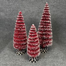 MacKenzie-Childs Cozy Christmas Red Bottle Brush Trees Set of 3 Holiday Decor
