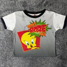 Vintage 1997 Looney Tunes Tweety Bird Dont Bore Me Polka Dot Ringer T-Shirt 90s