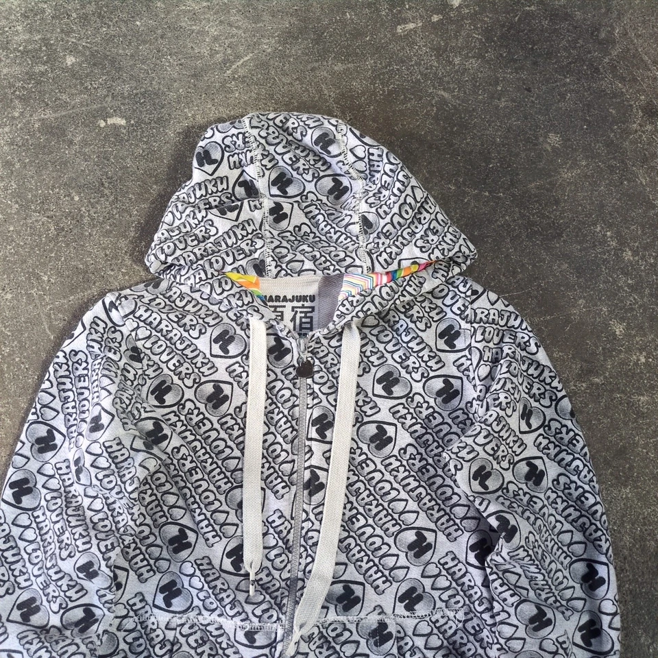 Sudadera con Capucha Harajuku Lovers Para Mujer S Gris Suéter Logo Cordón Preppy Foto 2 de 4