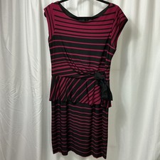Just Taylor Women’s Size 14 Black Pink Striped Faux Wrap Peplum Sheath Dress
