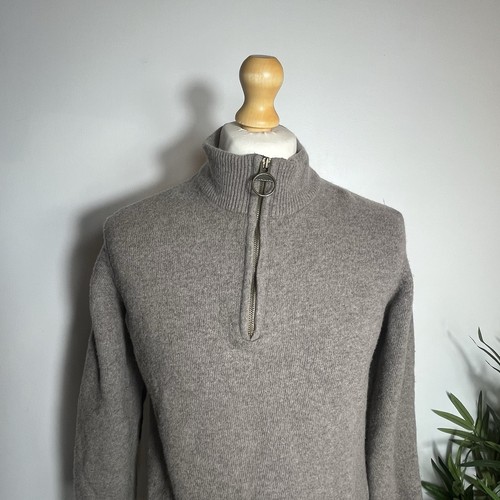 Barbour Jumper Mens Medium 100% Wool 1/4 Zip Pullover Sweater Tartan Elbow Patch - Picture 5 of 8