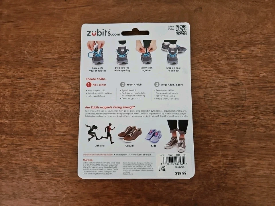 Cierres magnéticos de encaje para zapatos ZUBITS - Deportes de rendimiento NIÑO/ANCIANO - Negro Foto 2 de 2