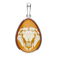 Cavill Bernstein AnhäNger 3,25Ct Tropfen Silber 925 LöWe Orange Weiß