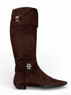 Casadei Italy Brown Tall Suede Square Toe Boots Size 7