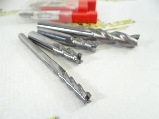 4 NICE! ASSORTED ACCUPRO SOLID CARBIDE 3 FLUTE END MILLS 1/4" 3/8" & 1/2"