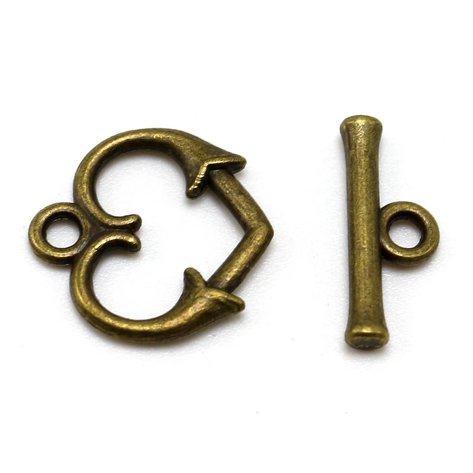 25 Sets Bronze Tone Heart Toggle Clasps 16X16mm Hook Connectors Jewelry Finding - Image 4 of 4