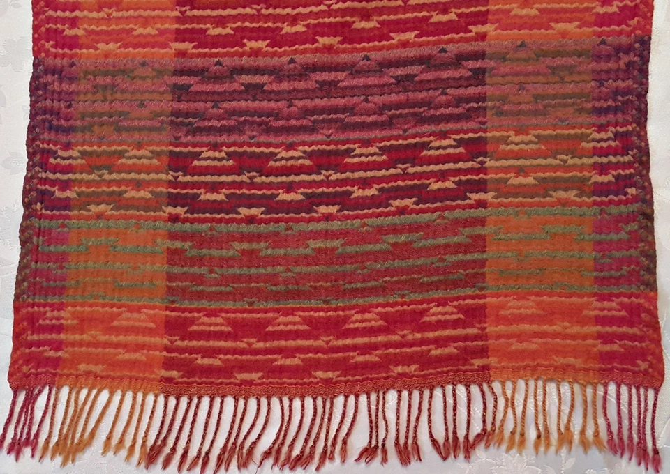 Alemania-Codello Arte Azteca Jacquard Rosa Rojo Naranja 100% Lana Bufanda Larga Flecos Foto 2 de 4