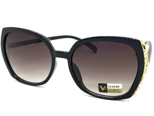 New Classy Elegant Modern Western Cowgirl SUN GLASSES Black & Gold Fashion Frame - Picture 2 of 6