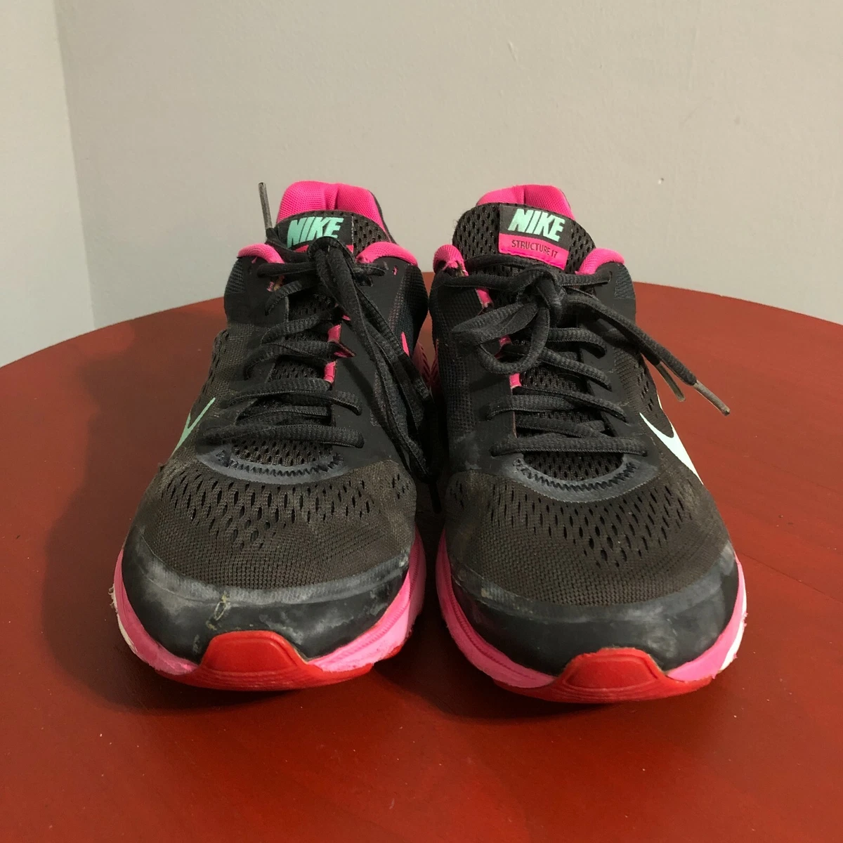 Nike Zoom Structure Womens Size 9.5 Running Black Pink Athletic Sneaker | eBay