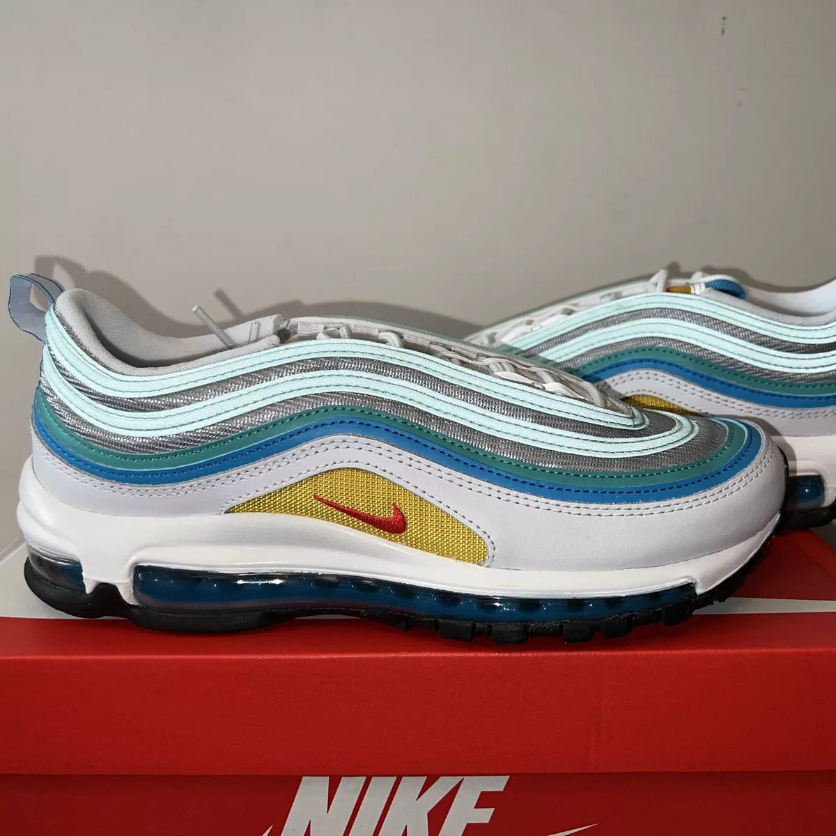 Air max 97 white blue best sale red
