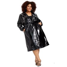 Nina Parker Women's Plus Size Faux Leather Black Trench Coat Size 2x Nwt