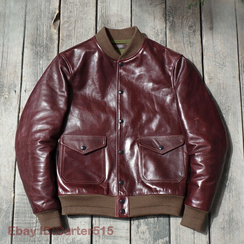 Mens Retro Cowhide Waxed Cow Leather Jacket Vintage Style