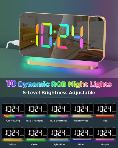 Projection Alarm Clock7.4" Led Mirror Digital Clocks Large Displaywith 180 Rotat - Picture 4 of 9