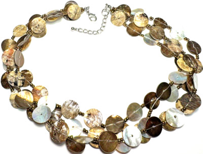 Vintage Jewelry Necklace Shell Mother Of Pearl MOP Sequin Tan Brown Multi 20
