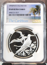 1976 B V ISLANDS SILVER 1 DOLLAR FRIGATE BIRD NGC PF 69 ULTRA CAMEO RARE TOP POP