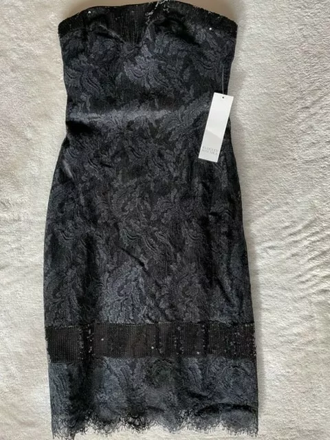 Badgley mischka black hotsell strapless lace gown