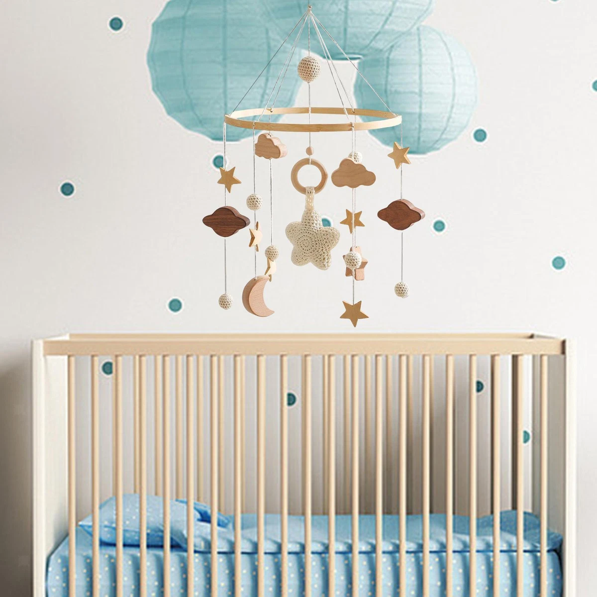 Nordic Style Nursery Crib Mobile, Hanging Baby Crib Rattles Cot Rotating  Mobile