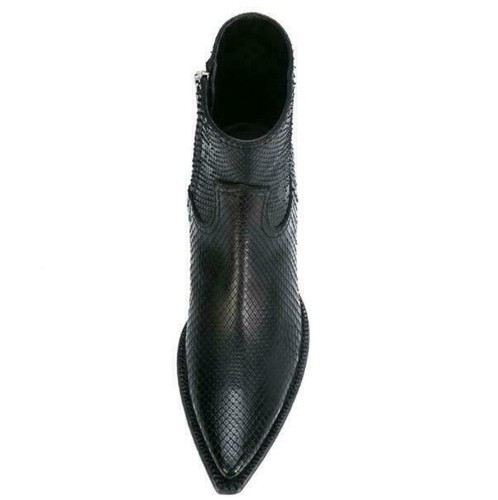Para hombre Botas de vaquero Chelsea con cremallera gruesa cuero genuino piel de serpiente - Imagen 3 de 7