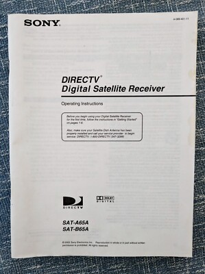 Sony DirecTV SAT-A65A & SAT-B65A Owner's Manual in Spanish And English