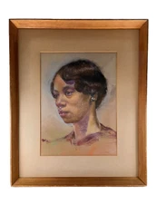 AFRICAN AMERICAN YOUNG BLACK WOMAN ORIGINAL PORTRAIT VINTAGE ARTWORK PAINTING