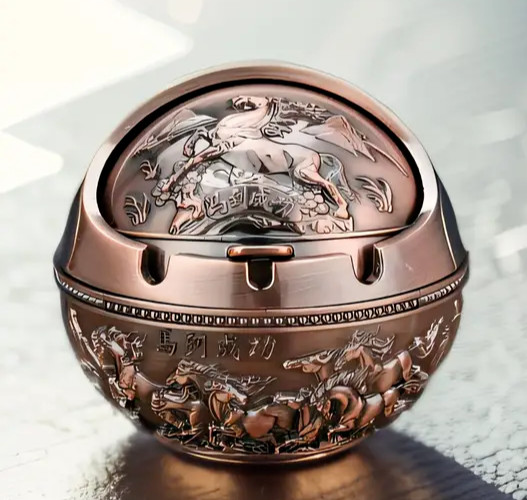 XXL Ascher Vintage-Aschenbecher mit Deckel Winddicht Pferde Tisch-Aschenbecher