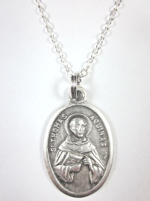 Ladies St Thomas Aquinas Medal Italy Pendant Necklace 20'' Gift Box & Prayer Card