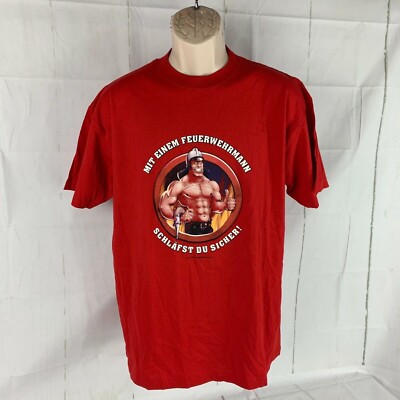 Stedman Classic Men's XL T-Shirt German Sleep Safely With A Firefighter Red