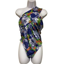 NEW Zara One Shoulder Cross Front Blue Floral Bodysuit Women's Size Large
