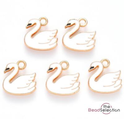10 WEISSER SCHWAN EMAILLE CHARM ANHÄNGER VERGOLDET 14mm TOP QUALITÄT C276