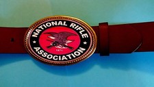 NRA - National Rifle Association Epoxy Buckl  Brown Bonded Leather Belt -NEW