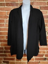 Eileen Fisher Cardigan Sweater Womens Petite Medium Black Long Sleeve Open Front