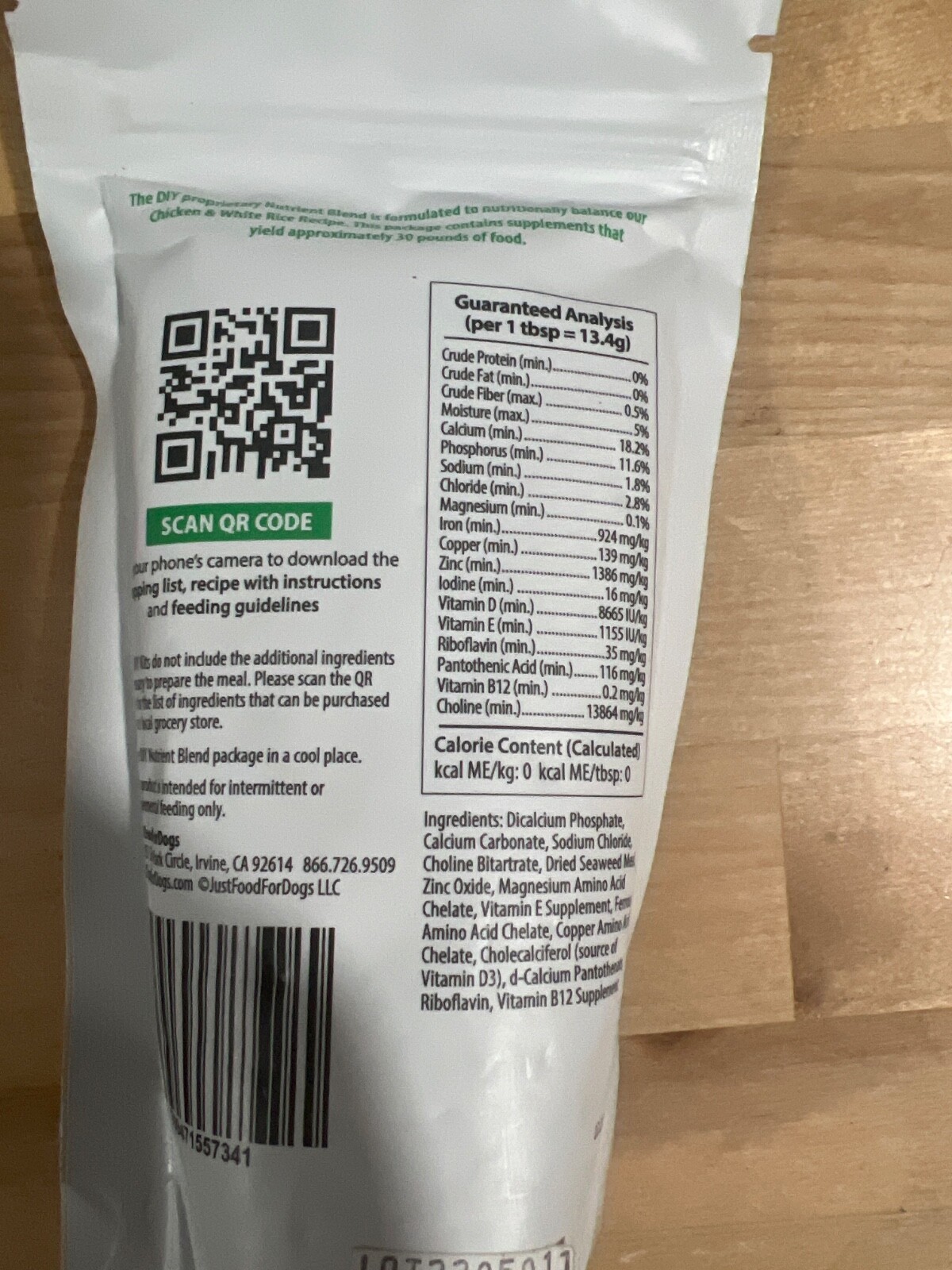 JustFoodForDogs DIY Nutrient Blend-Chicken & White Rice, Dog Food, 7.93 oz