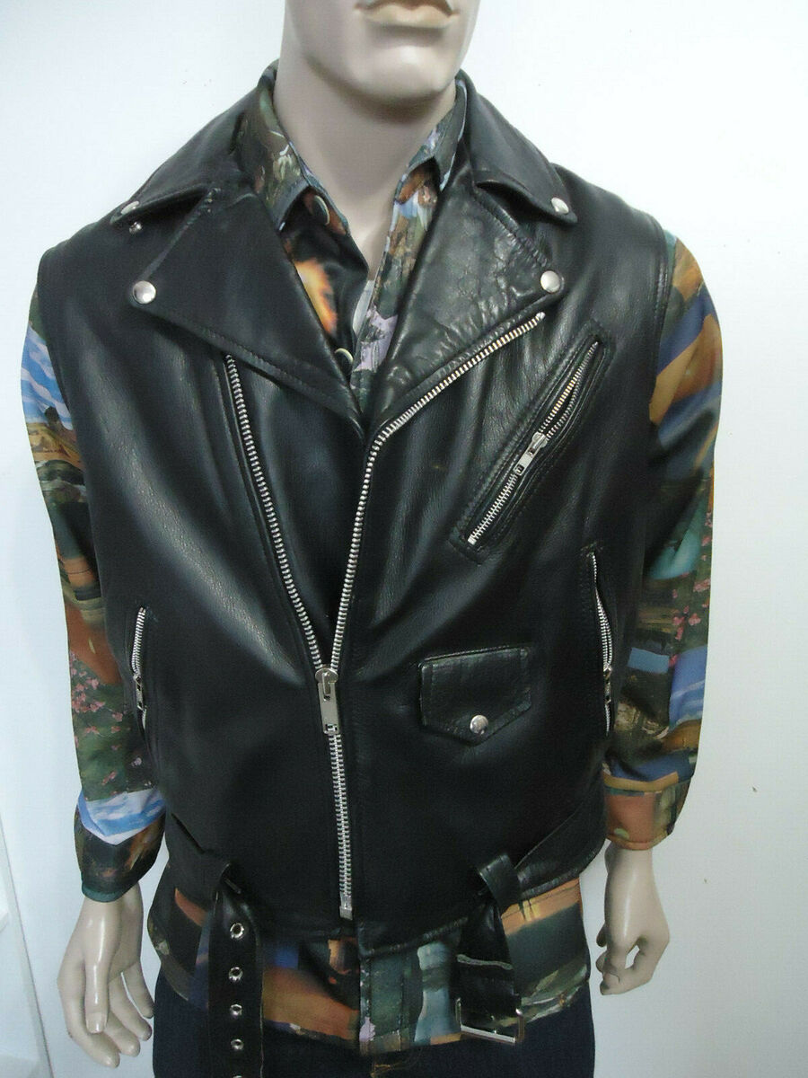 VTG 90s LEATHER BIKER rocker VEST JACKET METAL ZIPS RIPPLES VTG 90s LEATHER BIKER rocker VEST JACKET METAL ZIPS RIPPLES