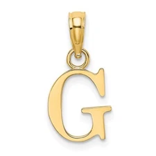 10K Solid Gold G Initial Letter Alphabet Charm Pendant 1/2 " Long Block Font