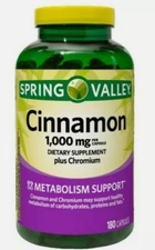 Spring Valley Cinnamon Plus Chromium Capsules, 1000 Mg, 180 Count.