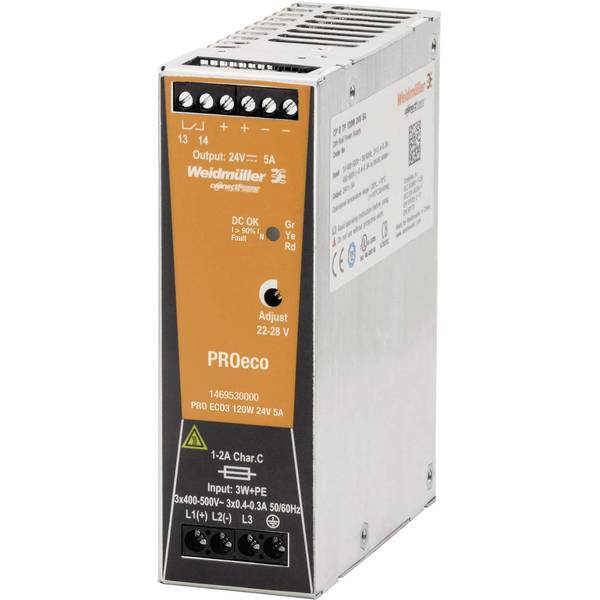Weidmüller 1469530000  PRO ECO3 120W 24V 5A Alimentatore per guida DIN 24 V/DC 5