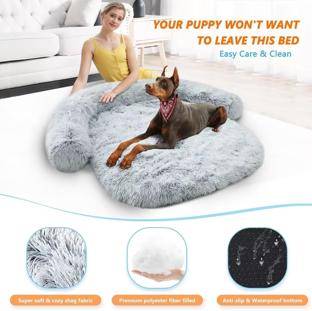 Fluffy Calming XL Dog Bed Deluxe AntiAnxiety Plush XLarge(45''×37