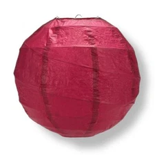 Quasimoon 8" Velvet Rose Red Round Paper Lantern, Crisscross Ribbing, Hanging...