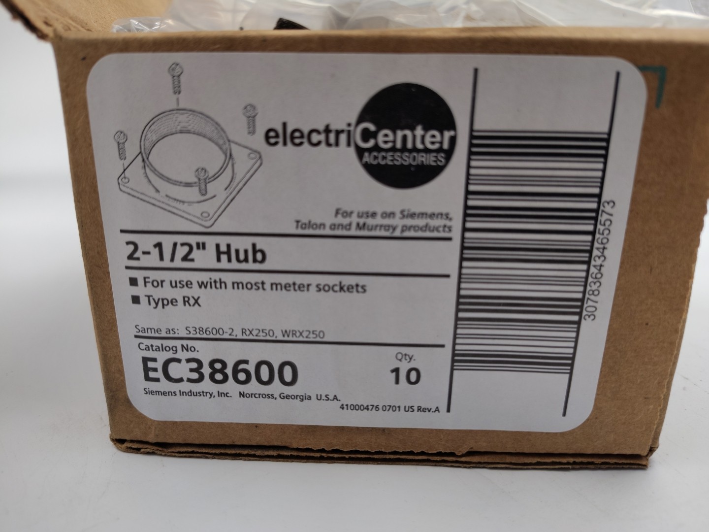 SIEMENS ELECTRICENTER EC38600 2-1/2-inch Hub for RX Type Hub Openings(BOX OF 10)