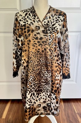 CINEMA ETOILE Women's Small Animal Print Kimono Sleeve Night Gown Robe