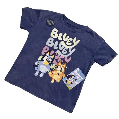 Bluey T-Shirt Girls 5T Navy Bingo Graphic Acid Wash Short Sleeve Cotton NEW