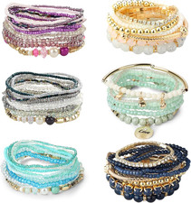 6 Sets Bohemian Stackable Bead Bracelets for Women Stretch Bohemian Style Stretc
