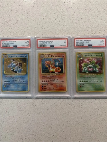 Charizard PSA 7/Venusaur PSA 9/Blastoise PSA 9. 1999 HOLO Japanese CD Promo Set.