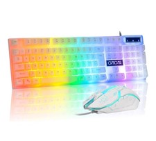 LED Keyboard and Mouse, 104 Keys Rainbow Backlit Keyboard and 7 Color RGB Mouse,