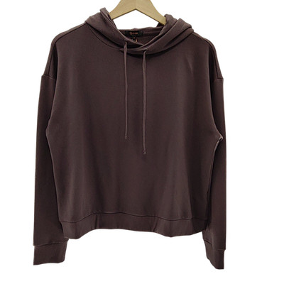 Quince Women Supersoft Fleece Pullover Hoodie Dried Fig Sleeved Top S