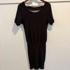 Free People Beach Mini Dress Large Black Bodycon Ribbed Cutout Back Happy Hour