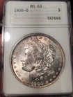 1900-O Morgan Silver Dollar ANA Soapbox Blue Letters MS63 Die Crack Cap VAM