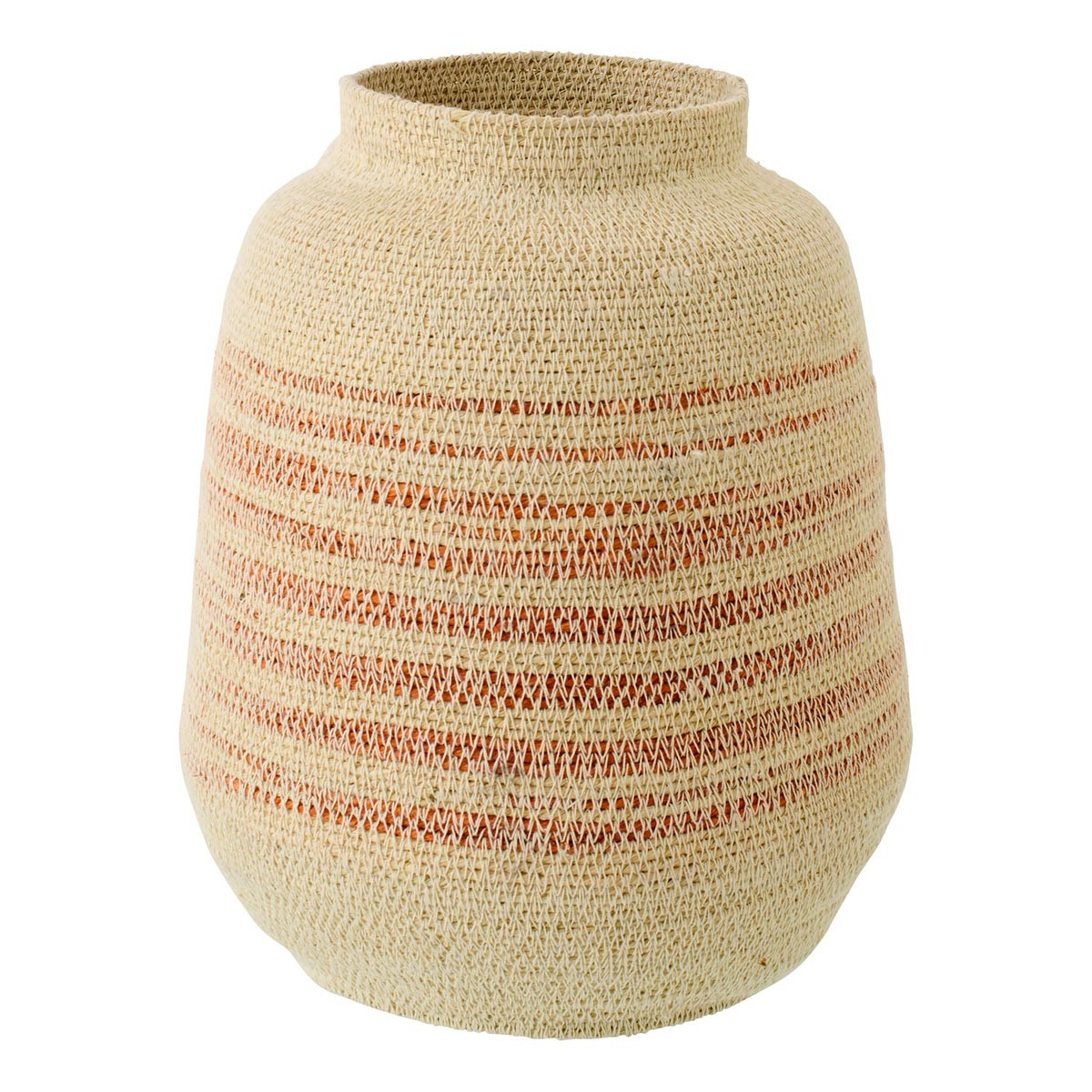 Panier en jonc de mer Galene 29cm, tressage artisanal naturel orange